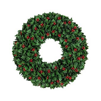 Nearly Natural 24-Inch UV Resistant Artificial Holly Berry Christmas Wreath