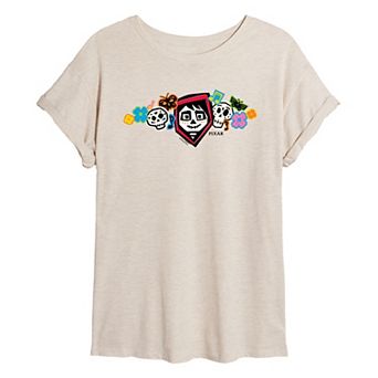 Juniors' Disney / Pixar's Coco Sugar Skull Floral Oversized Tee