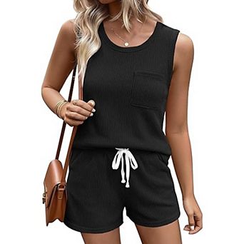 Ekouaer Two Piece Set Sleeveless Tank & Shorts Pajama with Pockets