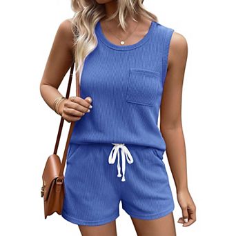 Ekouaer Two Piece Set Sleeveless Tank & Shorts Pajama with Pockets