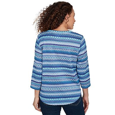 Petite Alfred Dunner Textured Stripe Knit Top with Necklace