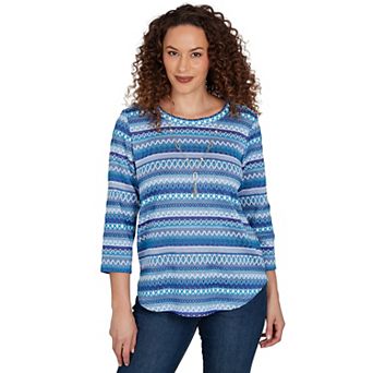 Petite Alfred Dunner Textured Stripe Knit Top with Necklace