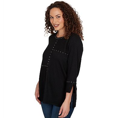Petite Alfred Dunner Spliced Texture Metallic Studded Top