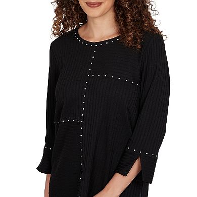 Petite Alfred Dunner Spliced Texture Metallic Studded Top
