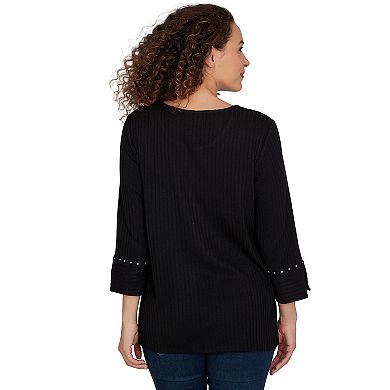 Petite Alfred Dunner Spliced Texture Metallic Studded Top