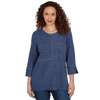 Petite Alfred Dunner Spliced Texture Metallic Studded Top