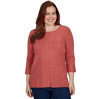 Petite Alfred Dunner Spliced Texture Metallic Studded Top