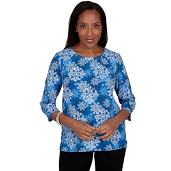 Petite Alfred Dunner Snowflake Print Knit Top