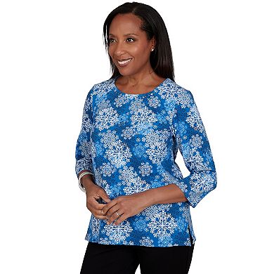Petite Alfred Dunner Snowflake Print Knit Top
