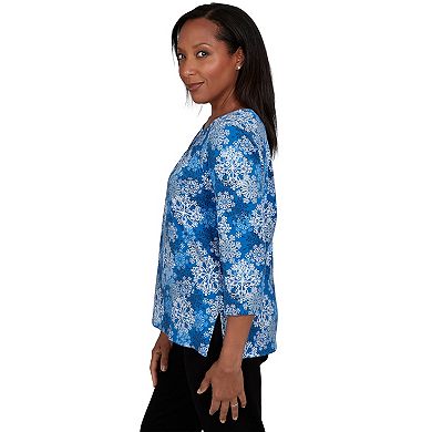 Petite Alfred Dunner Snowflake Print Knit Top