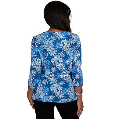 Petite Alfred Dunner Snowflake Print Knit Top
