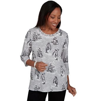Petite Alfred Dunner Penguins & Trees Knit Top