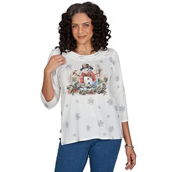 Petite Alfred Dunner Shimmering Snowman Knit Top