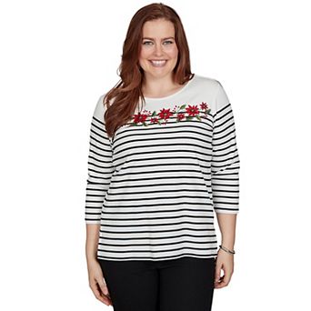 Petite Alfred Dunner Poinsettia Stripe Knit Top