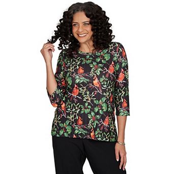 Petite Alfred Dunner Cardinals on Branches Knit Top