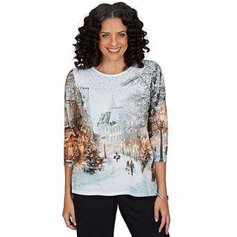 Petite Alfred Dunner Christmas in the City Knit Top