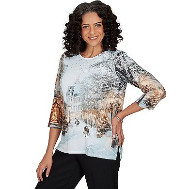 Petite Alfred Dunner Christmas in the City Knit Top