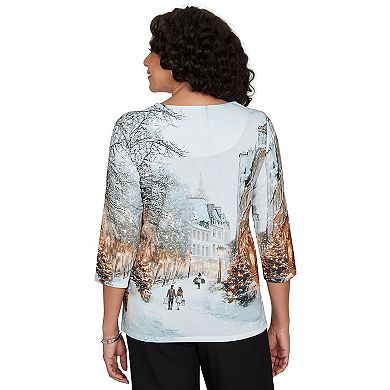 Petite Alfred Dunner Christmas in the City Knit Top