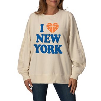 Women's “I Love New York” Basketball Heart Oversized Fleece Crew Sweatshirt