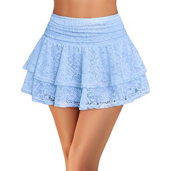 Avidlove Women Pleated Mini Skirt Lace High Waisted Ruffles Lingerie Short Skirts