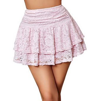 Avidlove Women Pleated Mini Skirt Lace High Waisted Ruffles Lingerie Short Skirts