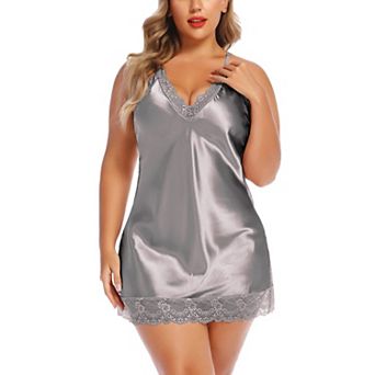 Avidlove Women Lingerie V Neck Nightwear Satin Sleepwear Lace Chemise Mini Teddy