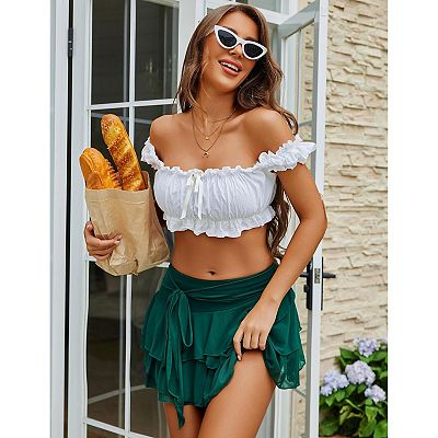 Avidlove Women Mini Skirt Mesh Flowy Hem Y2K Skirts Multi Layer