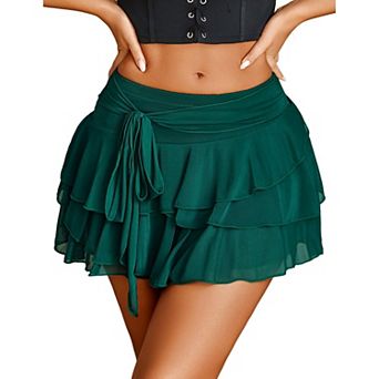 Avidlove Women Mini Skirt Mesh Flowy Hem Y2K Skirts Multi Layer Ruffle Trim Lingerie Skirt