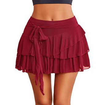 Avidlove Women Mini Skirt Mesh Flowy Hem Y2K Skirts Multi Layer Ruffle Trim Lingerie Skirt