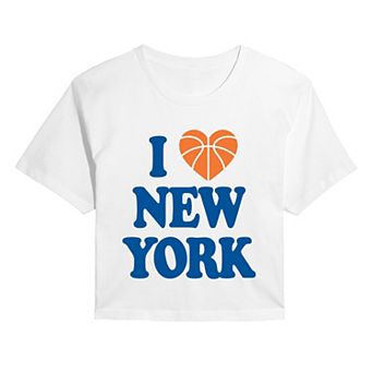 Juniors' “I Love New York” Basketball Heart Cropped Tee
