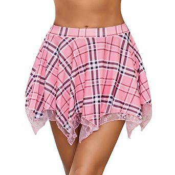 Avidlove Women Mini Skirt Asymmetrical Short Skirts for Women Y2K Pleated Lace Skirt