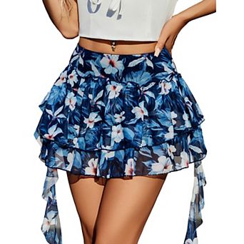 Avidlove Women Mini Skirt Mesh Multi Layer Ruffled Skirt Casual Ruffles Flowy Hem