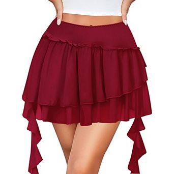 Avidlove Women Mini Skirt Mesh Multi Layer Ruffled Skirt Casual Ruffles Flowy Hem