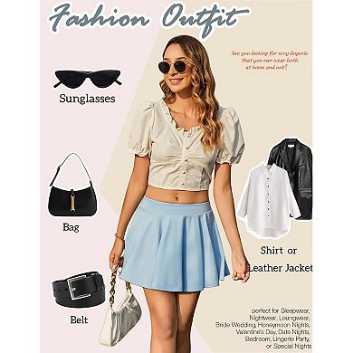 Avidlove Women A Line Flared Mini Skirt High Waist Stretch Casual Bottom