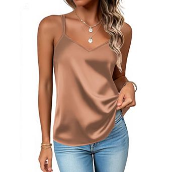 Zeagoo Women's Casual V Neck Sleeveless Cross Back Silk Cami Tank Tops Basic Camisole Blouses
