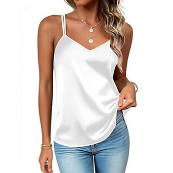 Zeagoo Women's Casual V Neck Sleeveless Cross Back Silk Cami Tank Tops Basic Camisole Blouses