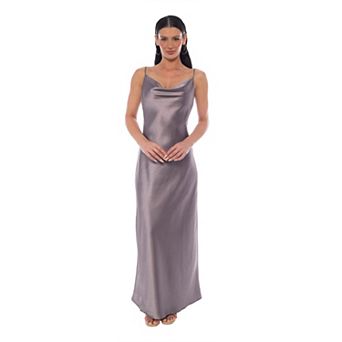 Women's Marina Cowl Neck Satin Long Dress with Adjustable Sleeves