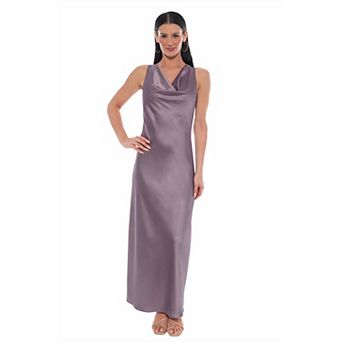 Women's Marina Cowl Neck Sleeveless Stretch Satin Maxi Dress