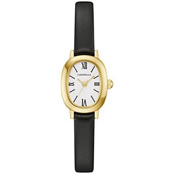Caravelle Designed by Bulova Women's Petite Gold-Tone Stainless Steel Leather Strap Watch - 44L269