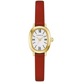 Caravelle Designed by Bulova Women's Petite Gold-Tone Stainless Steel Leather Strap Watch - 44L270