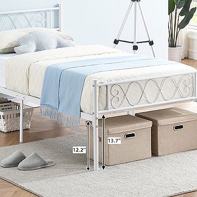Metal Bed Frame with Headboard and Footboard, Platform Bed Frame with Iron-Art Sweet Heart