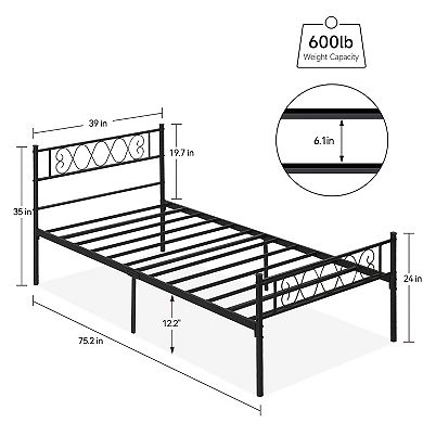 Metal Bed Frame with Headboard and Footboard, Platform Bed Frame with Iron-Art Sweet Heart