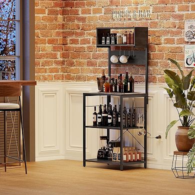 Baker's Rack for Kitchen with Outlet, 6-Tier Coffee Bar Station with Storage, Kitchen Shelves