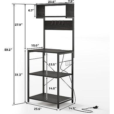 Baker's Rack for Kitchen with Outlet, 6-Tier Coffee Bar Station with Storage, Kitchen Shelves