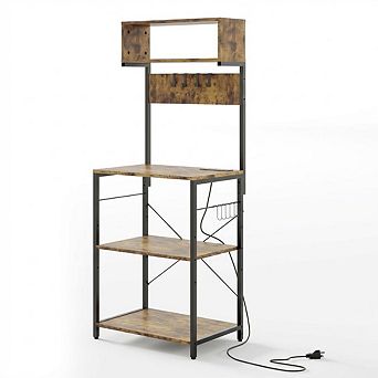 Baker's Rack for Kitchen with Outlet, 6 tier Coffee Bar Station with Storage, Kitchen Shelves