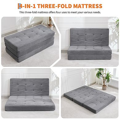 6-Inch Tri-Fold Mattress, Portable Foldable Floor Sofa Bed , for Dorms, Camping, Living Rooms