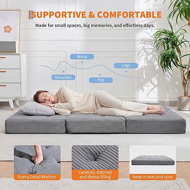 6-Inch Tri-Fold Mattress, Portable Foldable Floor Sofa Bed , for Dorms, Camping, Living Rooms