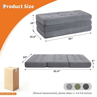 6-Inch Tri-Fold Mattress, Portable Foldable Floor Sofa Bed , for Dorms, Camping, Living Rooms