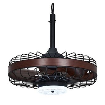 20" Outdoor Ceiling Fan with LED Light, Waterproof Plug-in Caged Fan for Patio, 6 Speed, Timer