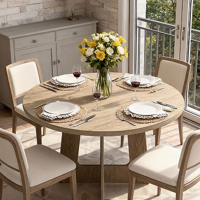Modern 43.3" Round Dining Table, Seats 4 Kitchen Table for Dining Rooms, Space-Saving Design